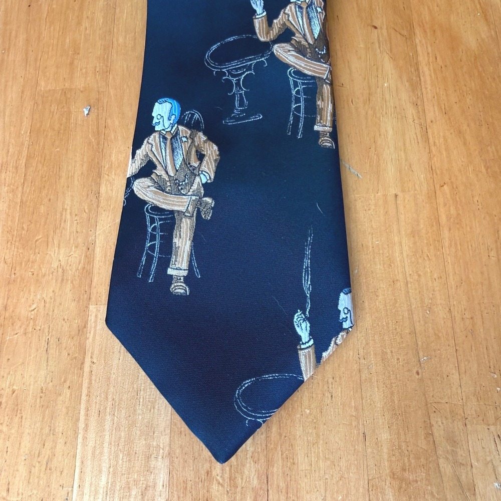 Oleg Cassini Bullocks Vintage Navy Novelty Tie Dapper Gentlemen Smoking Monocle